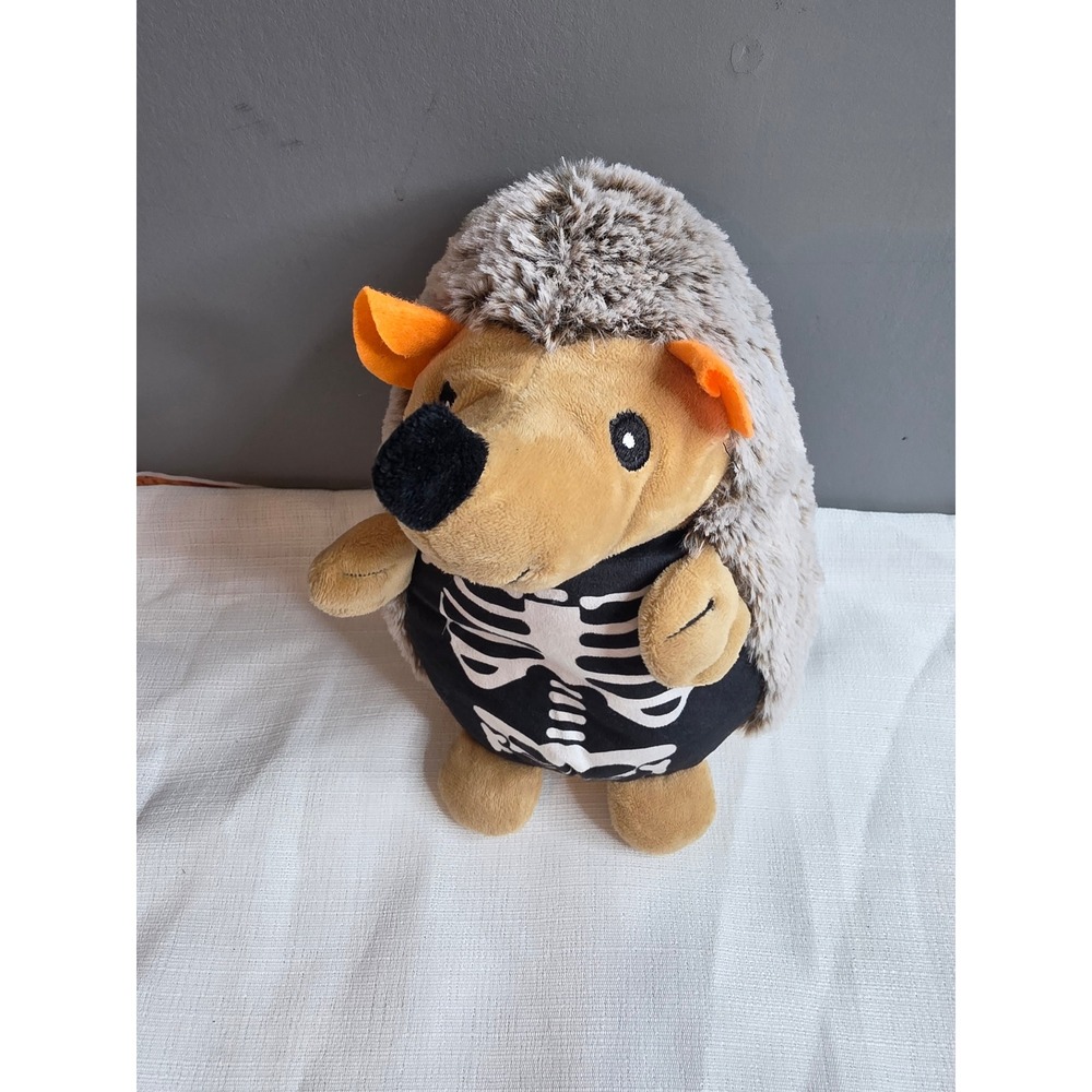 Multipet Hedgehog Dog Toy Halloween Skeleton Plush Squeaky Pet Toy Brown